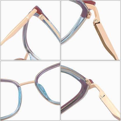 SHAUNA Fashion Square Women TR90 Metal Glasses Frames Retro Double Color Men Clear Anti Blue Light Eyewear Optical Frame