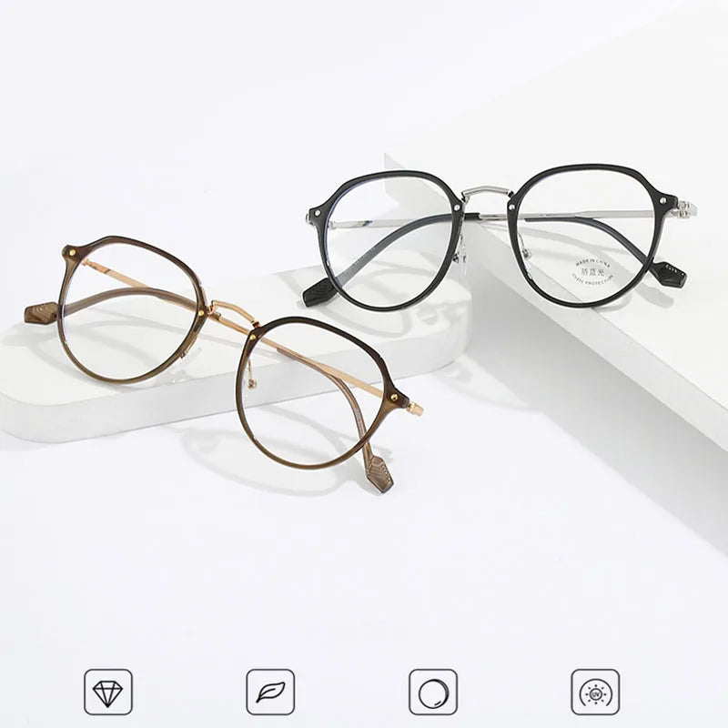 SHAUNA Anti-Blue Light Retro Round Glasses Frame Ultralight Fashion Optical Frames Computer Glasses