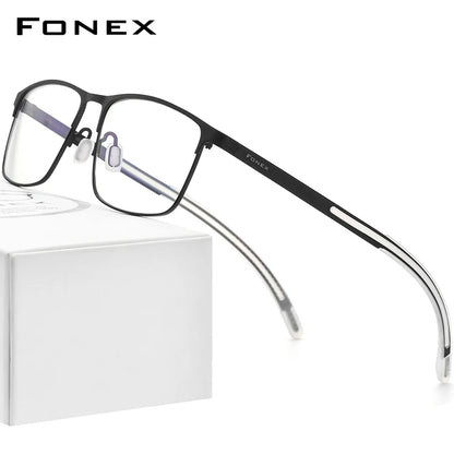 FONEX Pure Titanium Glasses Frame Men Square Eyeglass Frame Man 2020 Antiskid Silicone Eyewear 8521