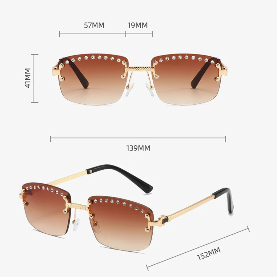 Rectangular Rimless Sunglasses For Women Men Designer Fashion Rhinestone Sun Glasses Outdoor Lunette De Soleil Femme