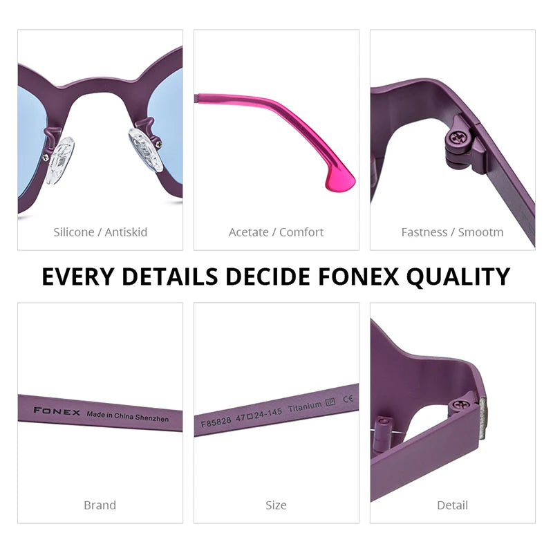 FONEX Lunettes de soleil en titane pur pour femmes, rétro, vintage, UV400, œil de chat, polarisées, 2024, nouvelles nuances pour hommes F85828T