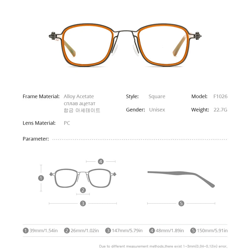 FONEX Acetat Legierung Brille Männer Retro Vintage Quadratische Brillen Rahmen Frauen Koreanische Schraubenlose Brillen F1026