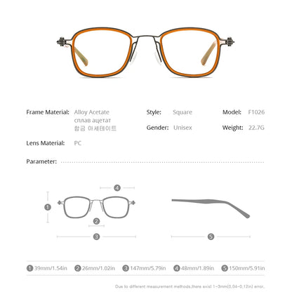 FONEX Acetat Legierung Brille Männer Retro Vintage Quadratische Brillen Rahmen Frauen Koreanische Schraubenlose Brillen F1026