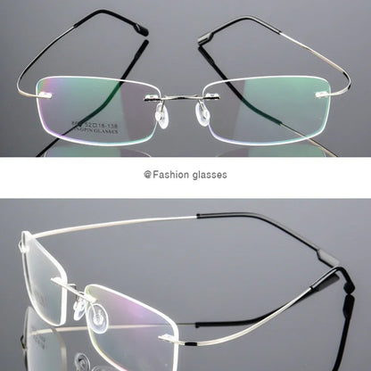 Male & Female Screwless Titanium Alloy Rimless Glasses Frames, Prescription Myopia Optical Eyeglasses Frame Square Frameless