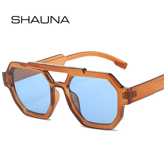 SHAUNA Retro Double Bridges Polygon Square Sunglasses Women Blue Purple Shades UV400