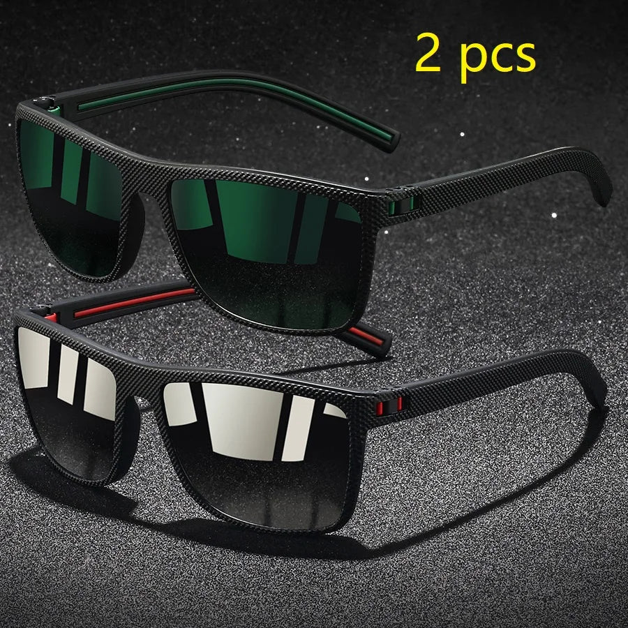 2 Pieces Fashion Vintage Check Pattern Polarized Sunglasses Men Women Driving Fishing Square Retro Sun Glasses Man UV400 Eyewear