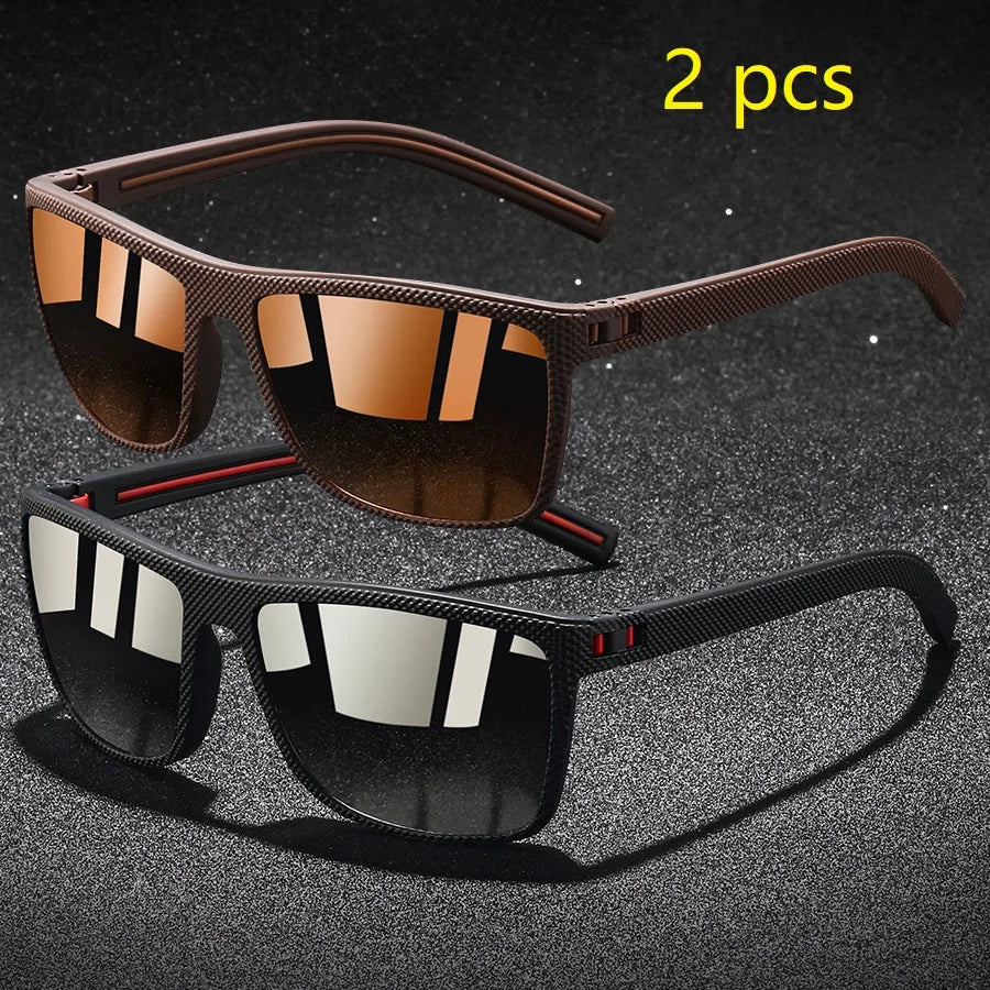 2 Pieces Fashion Vintage Check Pattern Polarized Sunglasses Men Women Driving Fishing Square Retro Sun Glasses Man UV400 Eyewear