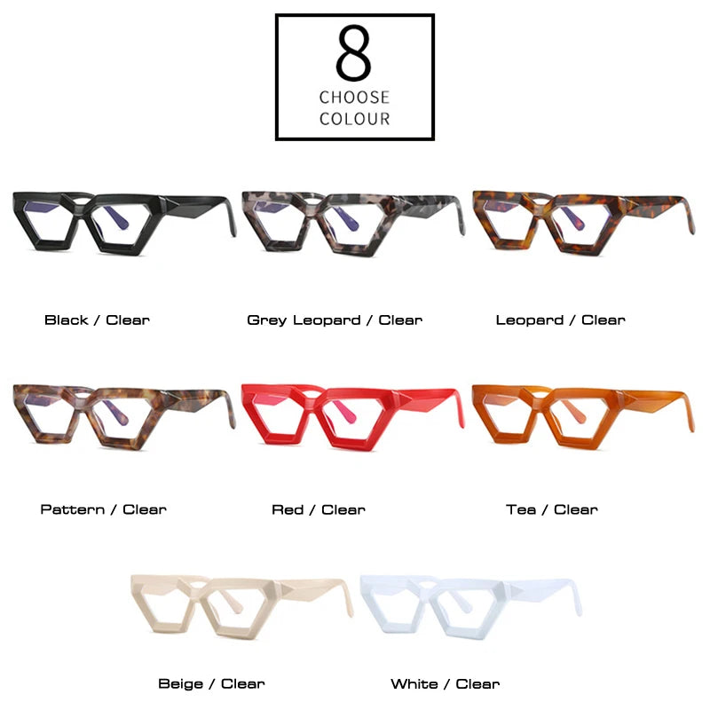 SHAUNA Fashion Polygon Cat Eye Women Glasses Frame Spring Hinge Men Clear Anti-Blue Light Leopard Optical Frame