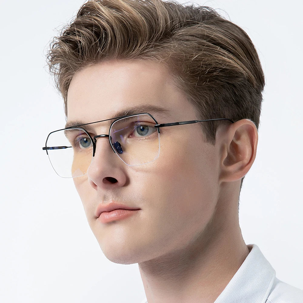 FONEX Titanbrille Herren 2022 Neu Halbrandlose Übergroße Quadratische Brillenfassung Halbrahmen Brille F85699