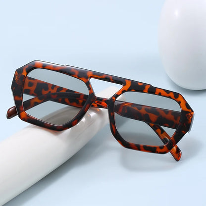 Neu Doppel Brücke Design Frauen Sonnenbrille Einfache Mode Leopard Muster Design Brille Hohe Qualität Outdoor