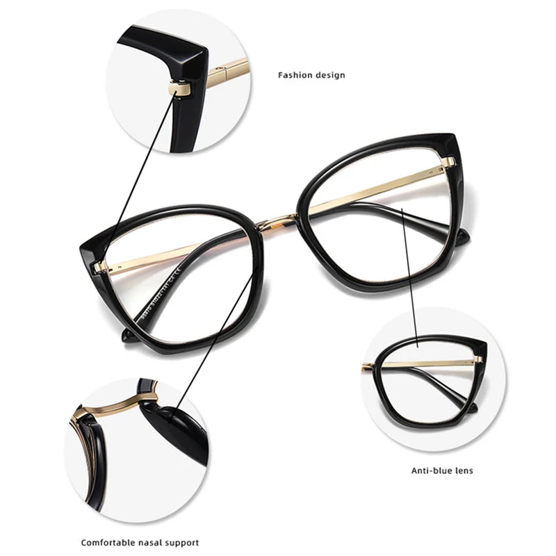 SHAUNA Retro TR90 Metal Cat Eye Women Colorful Glasses Frame Fashion Spring Hinge Men Anti-blue Light Eyewear Optical Frames