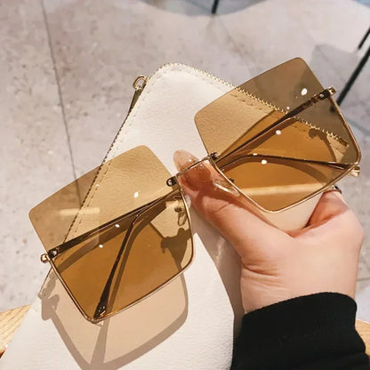 Fashion Oversized Square Sunglasses   Women Brand Retro Big Frame Sun Glasses Female Metal Semi-Rimless Designer Oculos De Sol