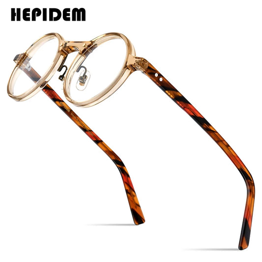 HEPIDEM Acetate Glasses Eyeglasses Men 2024 New Vintage Retro Round Frame Women Spectacles Eyewear H9194