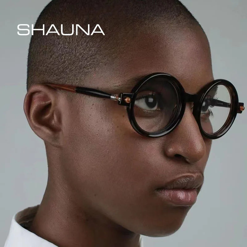 SHAUNA Fashion Double Colors Women Round Sunglasses Retro Men Anti-Blue Light Computer Glasses Frames