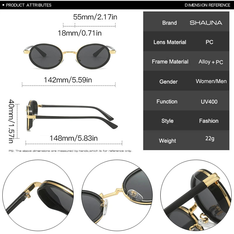 SHAUNA Lunettes de soleil ovales tendance pour femmes et hommes, verres dégradés vintage UV400