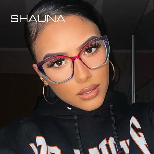 SHAUNA Retro Cat Eye TR90 Women Colorful Glasses Fashion Clear Anti-blue Light Eyewear Spring Hinge Optical Frame