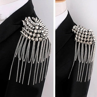 Long Chain Tassel Epaulette Vintage Rivet Classical Clothing Accessories DIY Hip-hop Shoulder Brooch Men Women