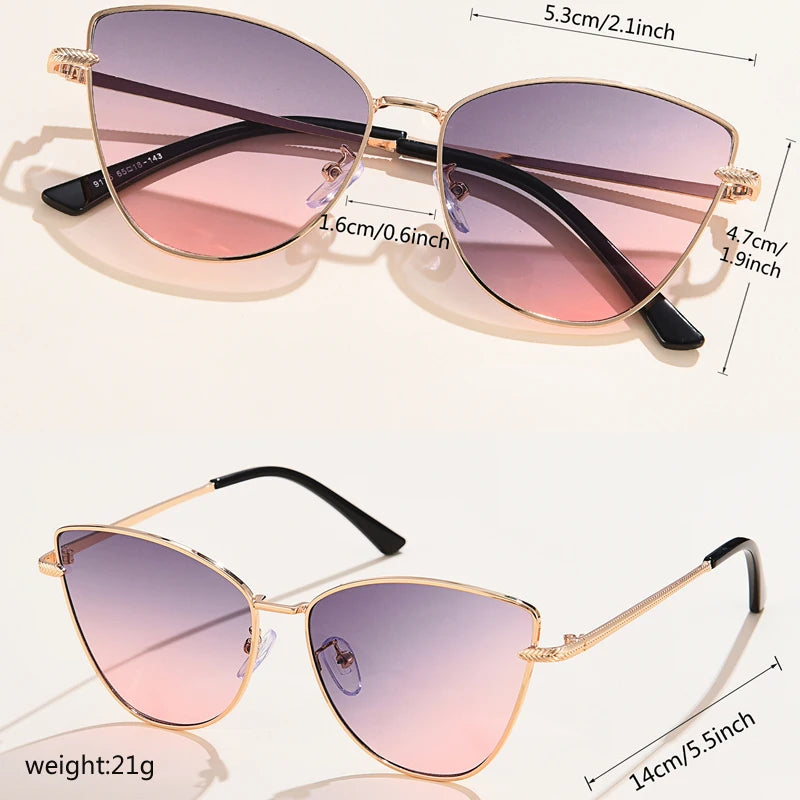 Dreieckige Sonnenbrille mit Metallrahmen für Damen, Katzenauge, trendige kleine modische Cateye-Sonnenbrille, Streetwear-Sonnenbrille, Feminino, UV400