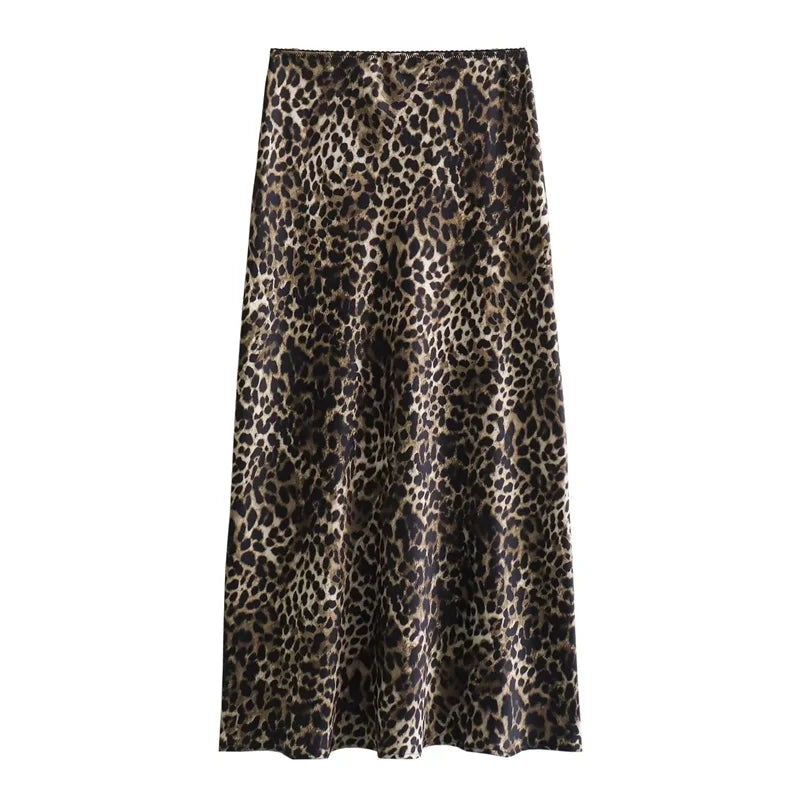 ONKOGENE Leopard Print Satin Rock Frau Bogen Vintage Midi Rock 2024 Sommer Elegante Lange Röcke Für Frauen Mode frauen röcke