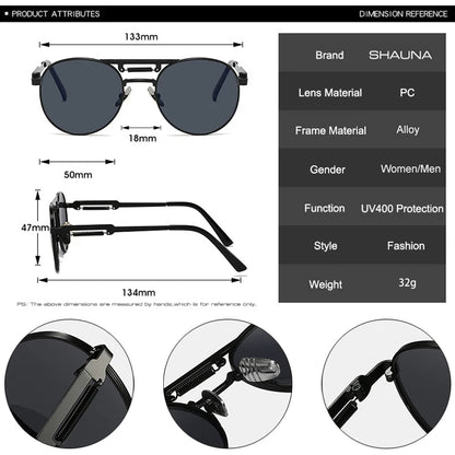 SHAUNA Retro Metall Punk Runde Sonnenbrille Damenmode Klare Farbverlauf Spiegel Shades UV400 Männer Trendy Frühling Sonnenbrille