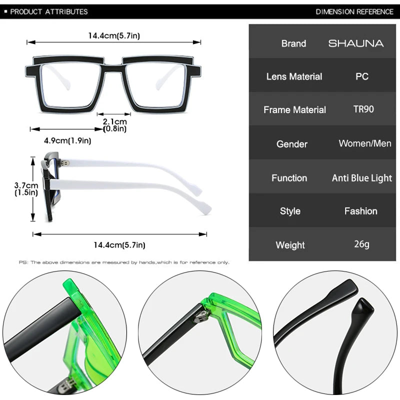 SHAUNA Retro Fluorescence Color Square Women Glasses Frame Fashion TR90 Clear Anti-Blue Light Eyewear Men Green Optical Frame