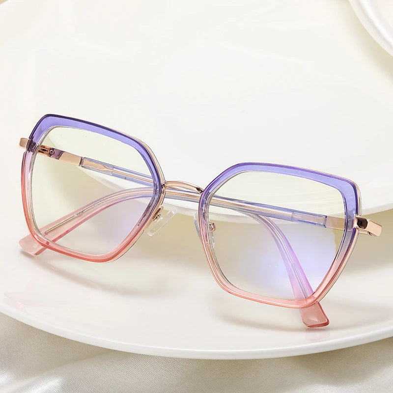 SHAUNA Fashion Polygon Square Double Color Women Glasses Frames Clear Anti Blue Light Men Optical TR90 Metal Frame