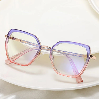 SHAUNA Fashion Polygon Square Double Color Women Glasses Frames Clear Anti Blue Light Men Optical TR90 Metal Frame