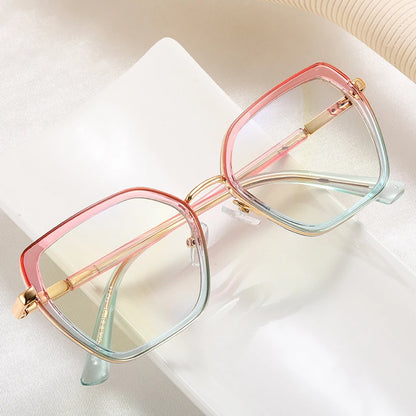 SHAUNA Fashion Polygon Square Double Color Women Glasses Frames Clear Anti Blue Light Men Optical TR90 Metal Frame