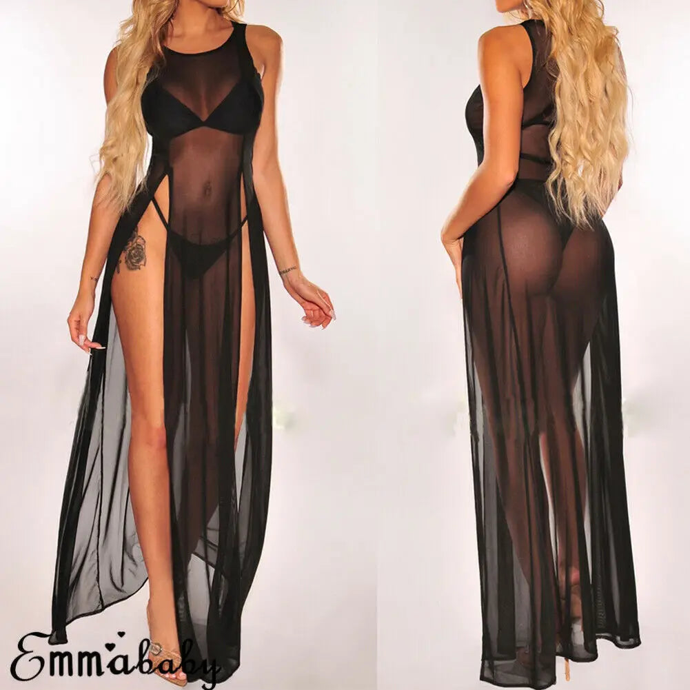 Robe longue en mousseline de soie pour femme, Cover-Up pour maillot de bain, bikini, sexy, élégant, couleur unie, pour la plage, offre spéciale