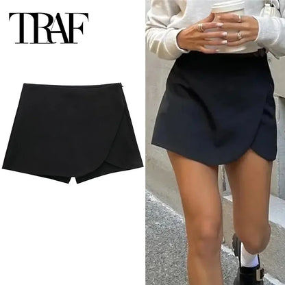 ONKOGENE 2024 Schwarz Mini Rock Shorts Frau Mode Asymmetrische Skort Für Frauen Hohe Taille Kurze Röcke Frau Sommer Casual Shorts