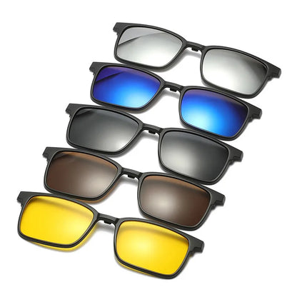 TR90 Polarisierte Sonnenbrillen für Damen und Herren, 6-in-1-Set, Magnet-Sonnenschutz, Clip-On-Sonnenbrille, UV400, hochwertig, blendfrei