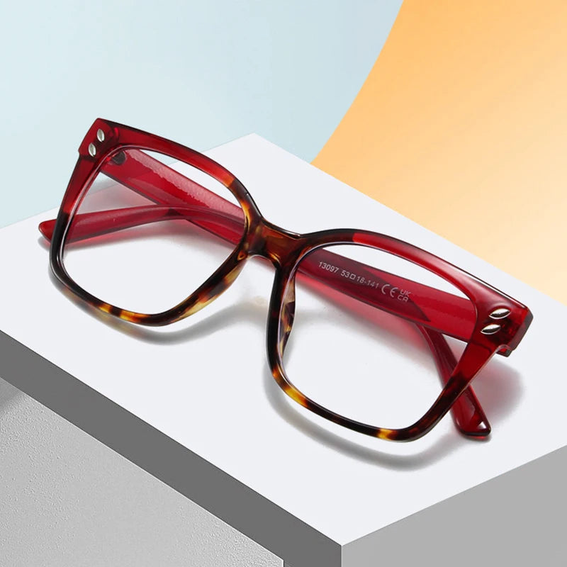 SHAUNA New Double Color Square Women Glasses Frame Clear Anti-Blue Light Eyewear Retro Men Rivets Gradient Sunglasses