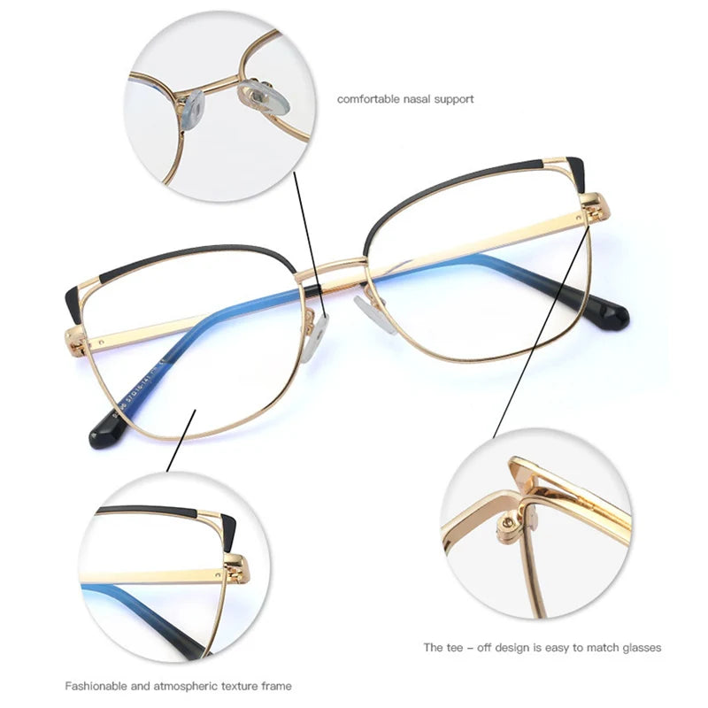 SHAUNA Retro Metal Spring Hinge Women Glasses Frame Clear Anti Blue Light Optical Frame Men Cat Eye Computer Glasses