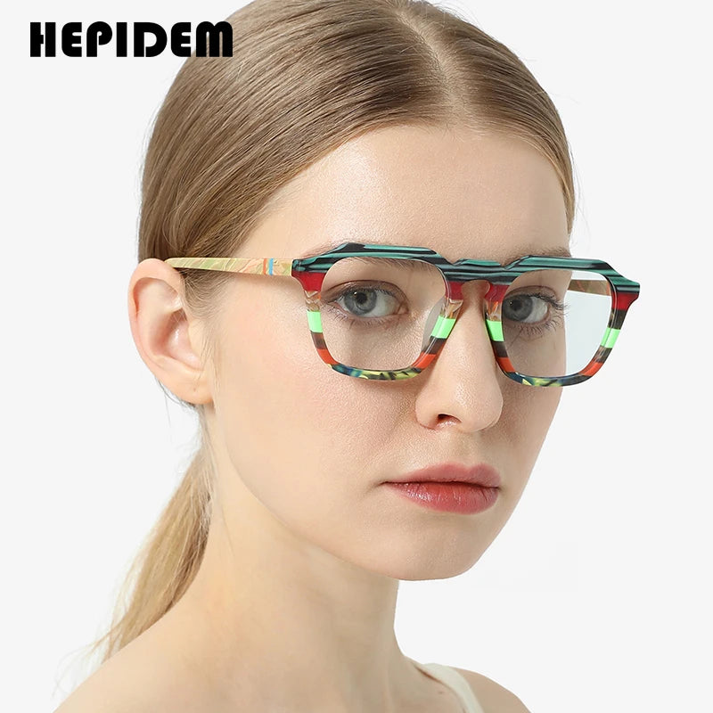 HEPIDEM Matte Acetate Glasses Men 2023 New Colorful Retro Square Women Eyeglasses Spectacles Eyewear H9292