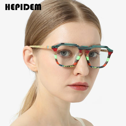 HEPIDEM Matte Acetate Glasses Men 2023 New Colorful Retro Square Women Eyeglasses Spectacles Eyewear H9292