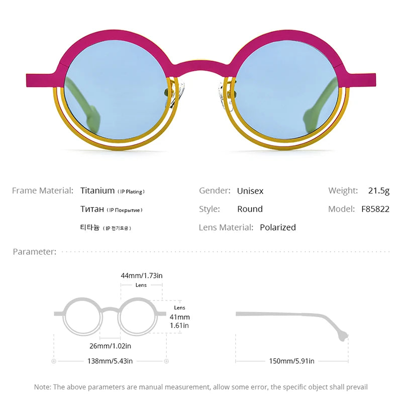 Lunettes de soleil FONEX en titane pour hommes et femmes, nouvelle collection 2024, rétro, rondes, polarisées, UV400, F85822T