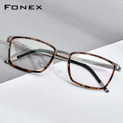 FONEX Acetate Alloy Eye Glasses Frames for Men Square Eyeglasses Frames 2020 Screwless Eyewear 98629