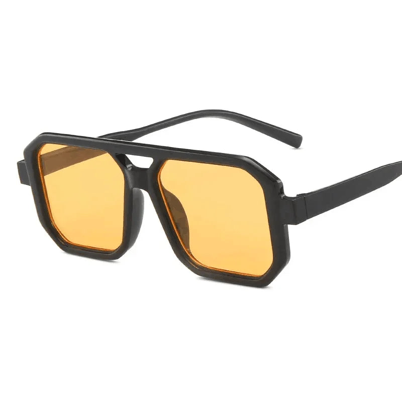 Vintage Sonnenbrille Damen Großer Rahmen Retro Quadrat Doppelsteg Sonnenbrille Gelb Braun Ausgefallene Brille Oculos De Sol Feminino