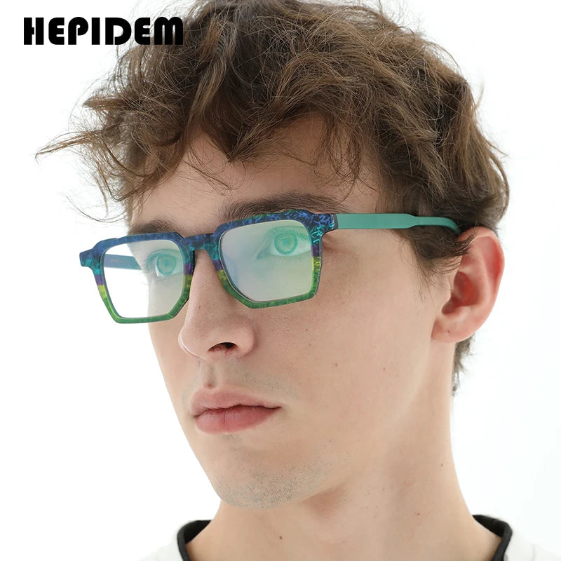 HEPIDEM Matte Colorful Acetate Glasses Men 2023 Retro Square Women Eyeglasses Spectacles Eyewear H9287