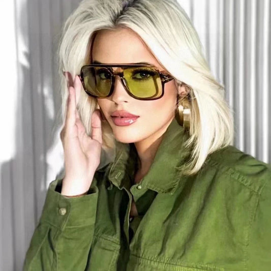 New Fashion Pilot Sunglasses Women Double Bridge Oversized Sun Glasses Oval Goggles Classic Candy Color Design Eyewear UV400