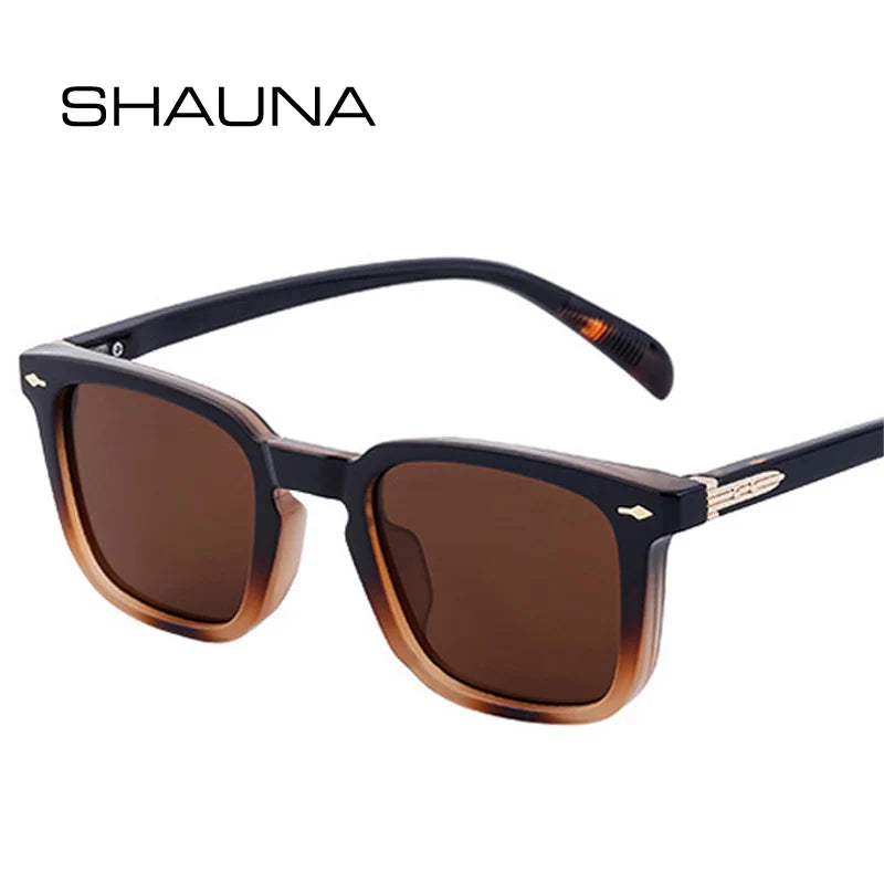 SHAUNA Retro Square Men Outdoor Driving Sunglasses Fashion Rivets Decoration Gradient Shades UV400 Women Punk Sun Glasses