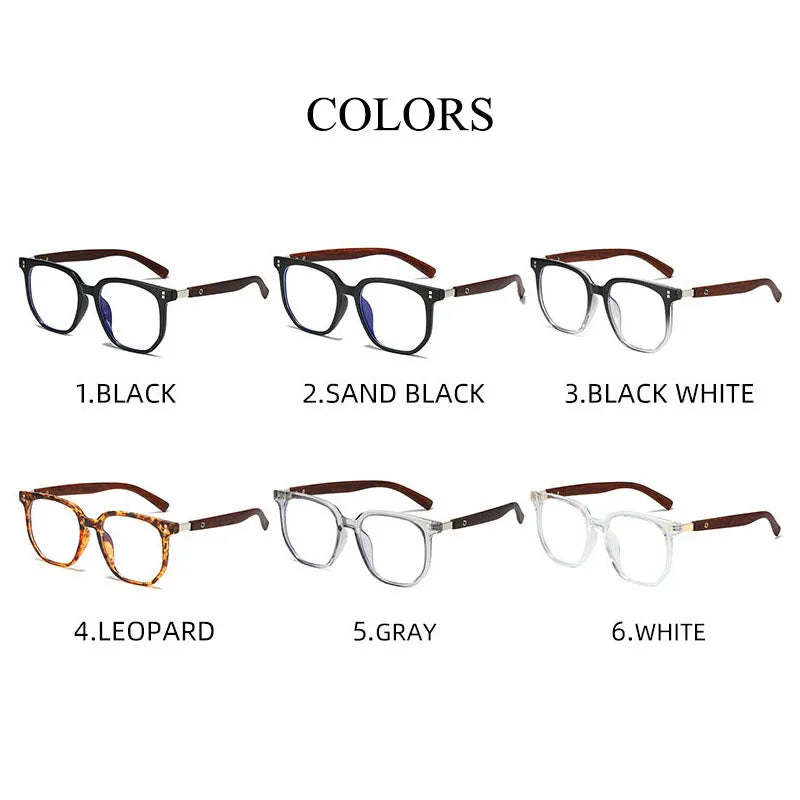 SHAUNA Retro Rivets Anti-Blue Light Glasses Frames Wood Grain TR90 Square Optical Eyeglasses