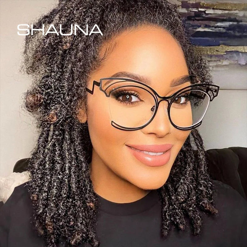 SHAUNA Anti-Blue Light Oversize Metal Semi-rimless Cat Eye Eyeglasses Frame Computer Glasses