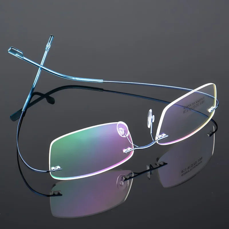 Male & Female Screwless Titanium Alloy Rimless Glasses Frames, Prescription Myopia Optical Eyeglasses Frame Square Frameless