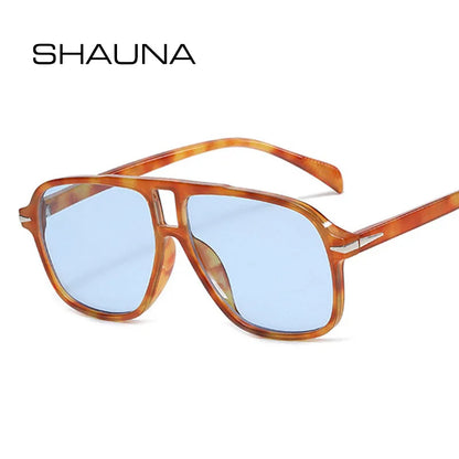 SHAUNA Lunettes de soleil rétro à double pont pour femme, verres dégradés transparents, UV400, rivets carrés, à la mode