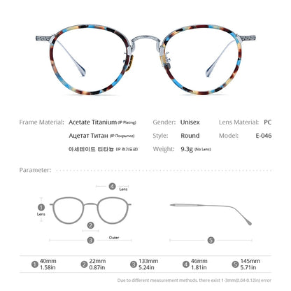 FONEX Acetate Titanium Glasses Men Vintage Round Eyeglasses Women Spectacles Eyewear E-046