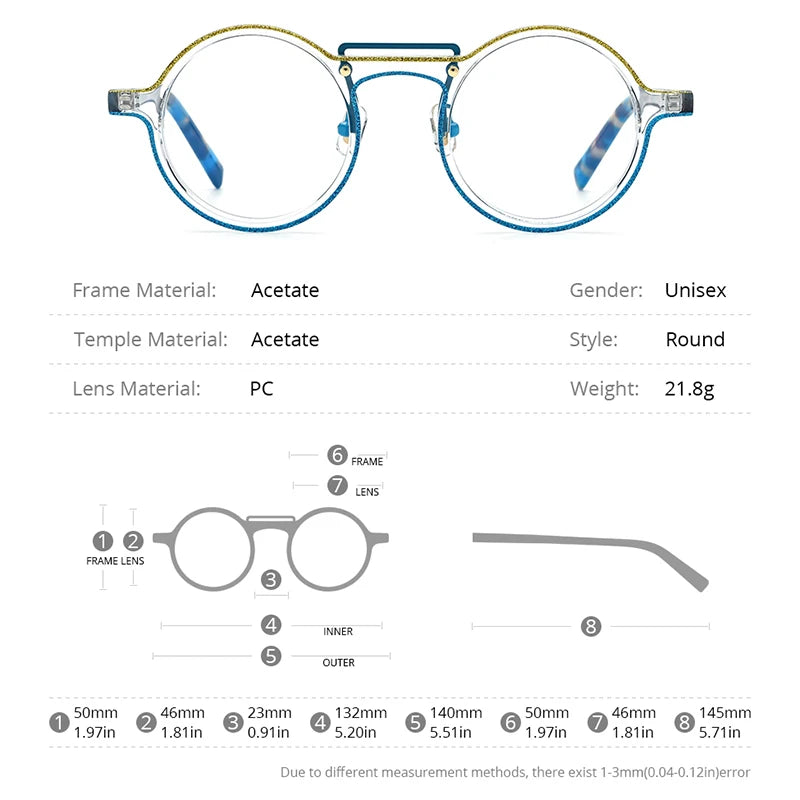 HEPIDEM Powder Acetate Glasses Men Retro Vintage Round Eyeglasses Women Spectacles Eyewear 9315