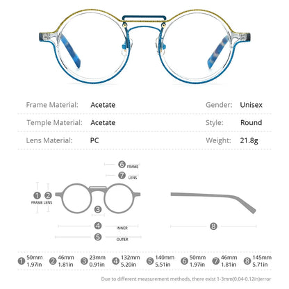 HEPIDEM Powder Acetate Glasses Men Retro Vintage Round Eyeglasses Women Spectacles Eyewear 9315