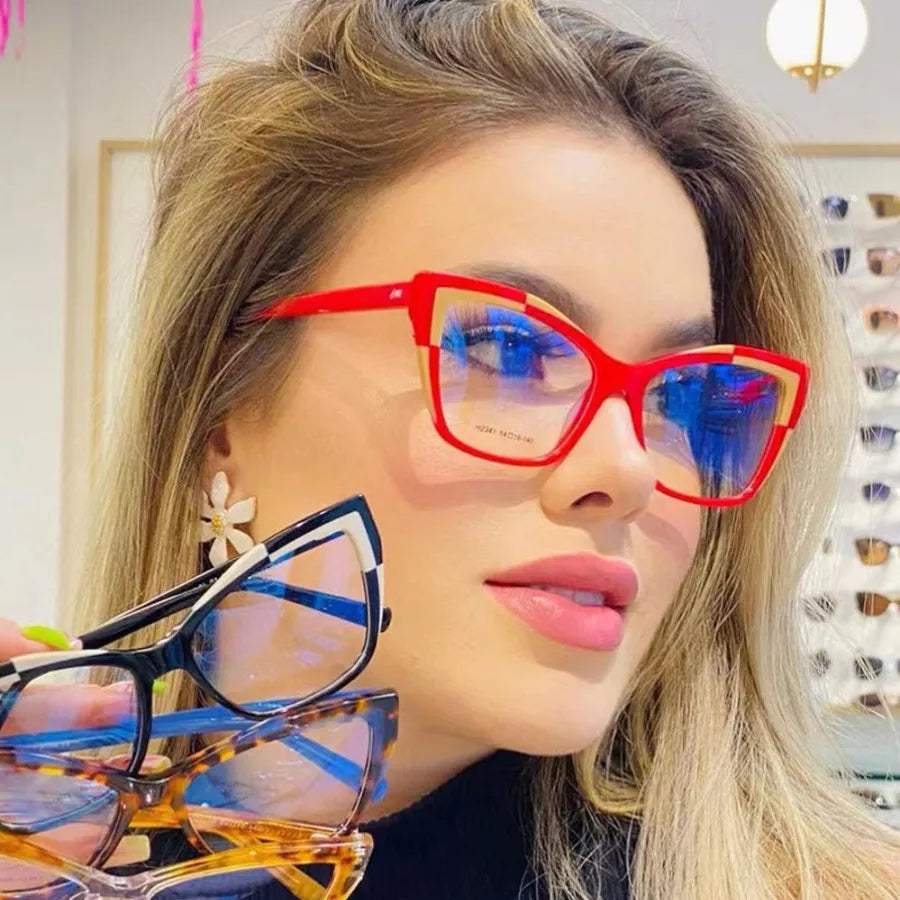 New Fashion Anti Blue Light Cat Eye Glasses For Women Men Retro Frame Reading Computer Clear Lens Simple Female Eyeglasses