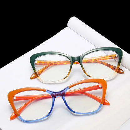 SHAUNA Fashion TR90 Clear Anti-Blue Light Women Glasses Frame Retro Spring Hinge Men Optical Cat Eye Double Color Frame